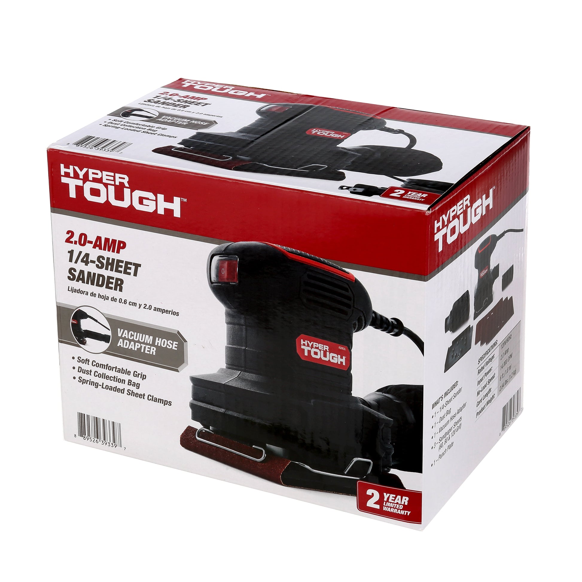 2 Amp Corded 1/4 Sheet Palm Sander with Dust Bag, Vacuum Hose Adapter, Punch Plate & 3 Sanding Sheets, New Condition